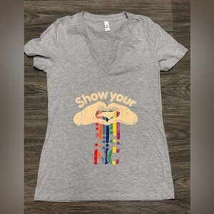 Women’s Size Large Show Your Pride Grey V-Neck Tee